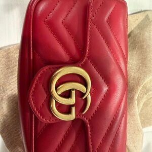Gucci Red Heart-Patterned Leather Clutch